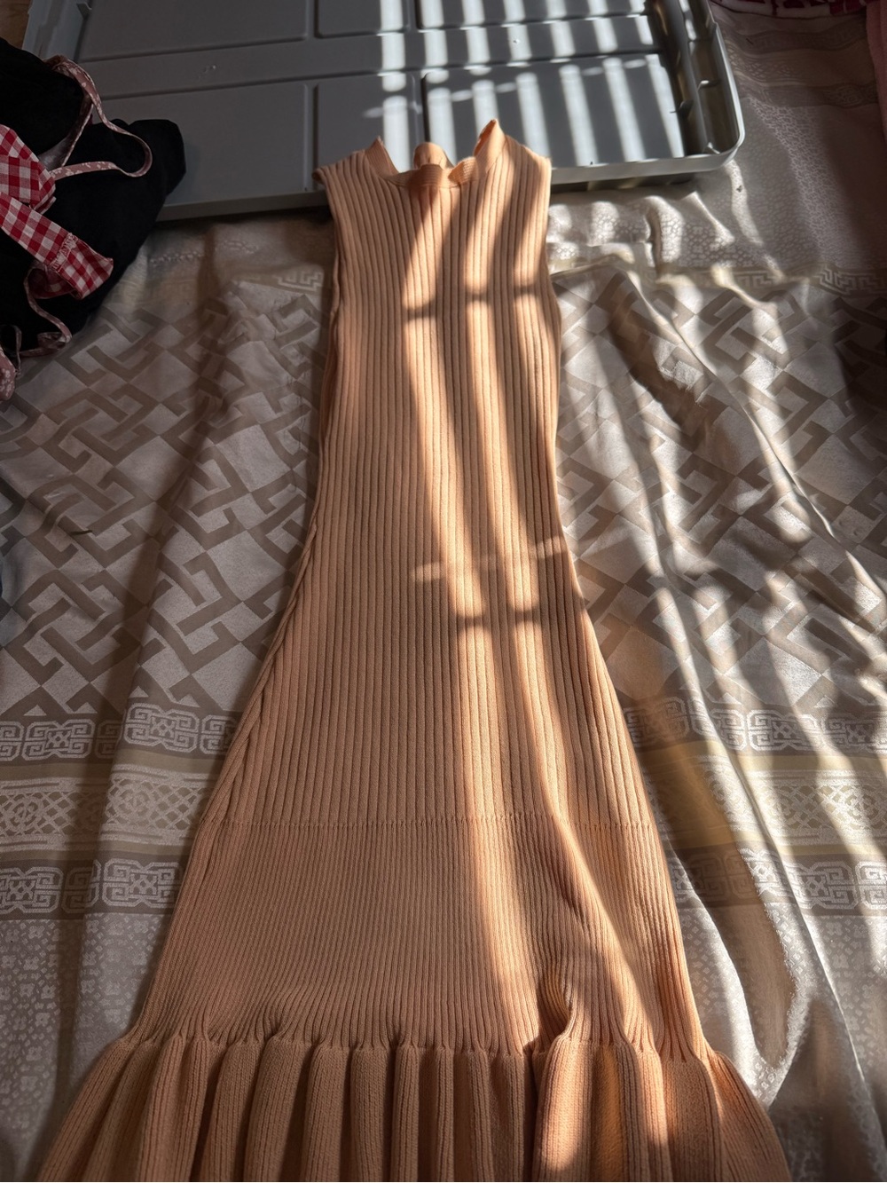 Ribbed Knit Sleeveless Maxi Dress in Beige